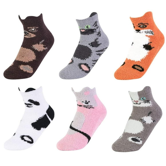 I&S 6 Paires de Chaussettes Chaussons Confortables pour Femmes Chaussettes Duveteuses Multicolores Chaudes Douces au Beurre (6-8, Cheville Animal Mignon 3)