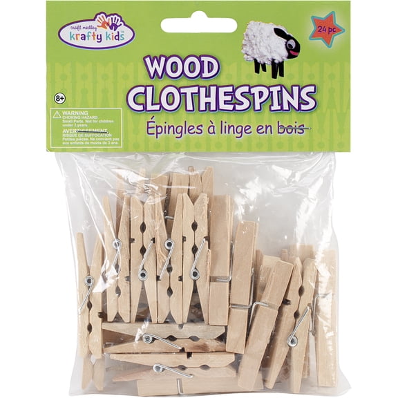 Krafty Kids Wood Clothespins-Natural 1.875" 24/Pkg