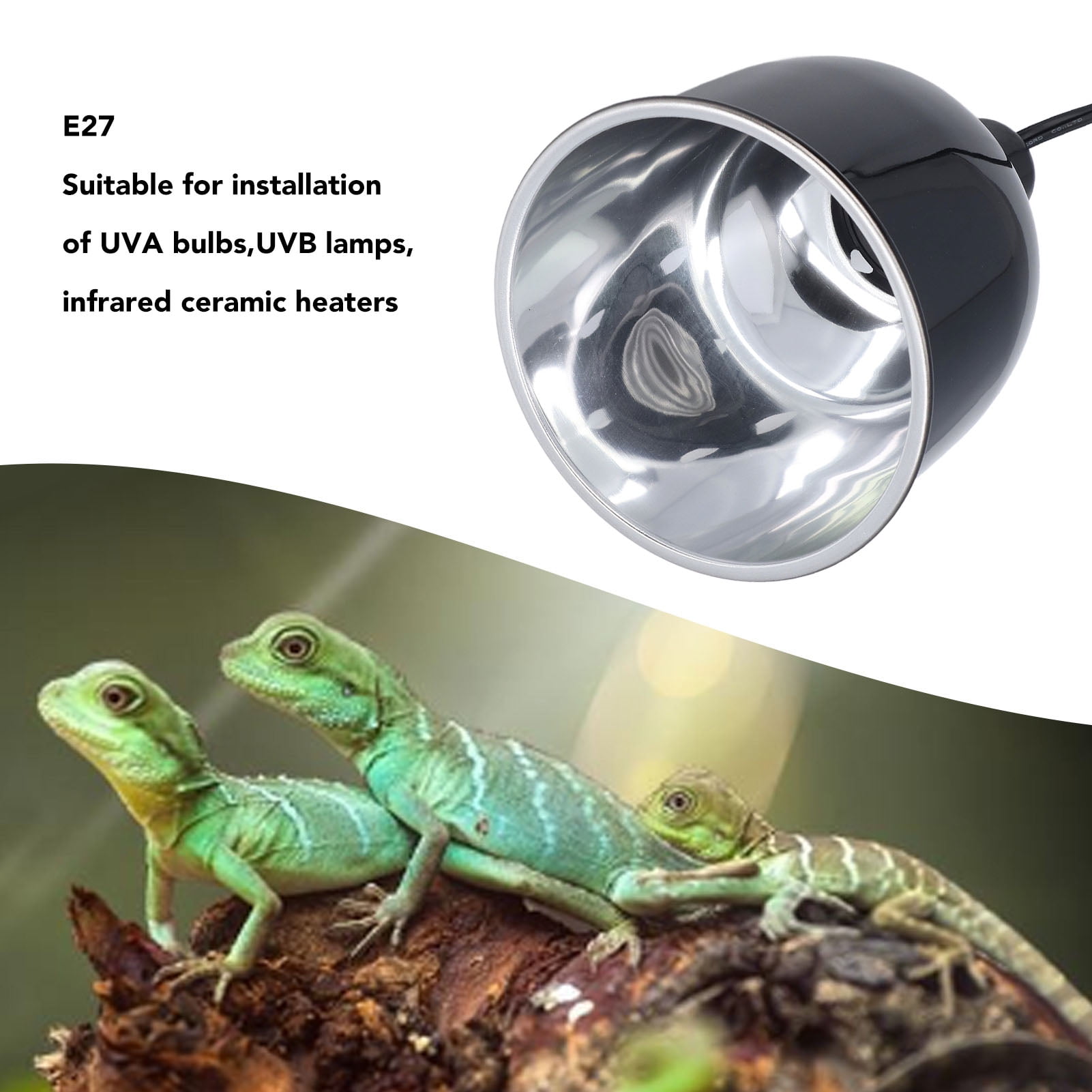 M Buder Reptile Heat Lamp Fixture Deep Dome Aluminum 250W E27 Socket Light Holder for Turtles Lizards Snakes Terrarium Basking Heating Element US Plug 110V (Bulb Not Included)