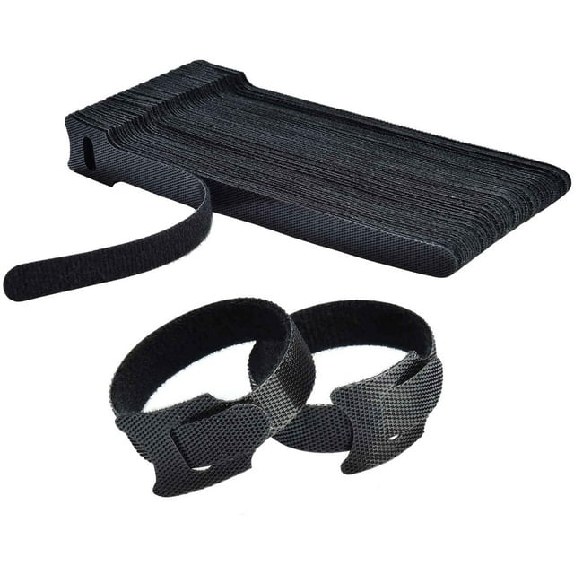 60PCS Fastening Cable Ties Reusable, Premium 6-Inch Adjustable Cord Ties, Microfiber Cloth Cable Management Straps Hook Loop Cord Organizer Wire Ties Reusable (Black Colors),4 pack
