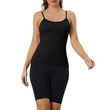 Allegra K Women s Camisole Built-in Bra Padded Adjustable Spaghetti Strap Sleeveless Tanks Tops L Black