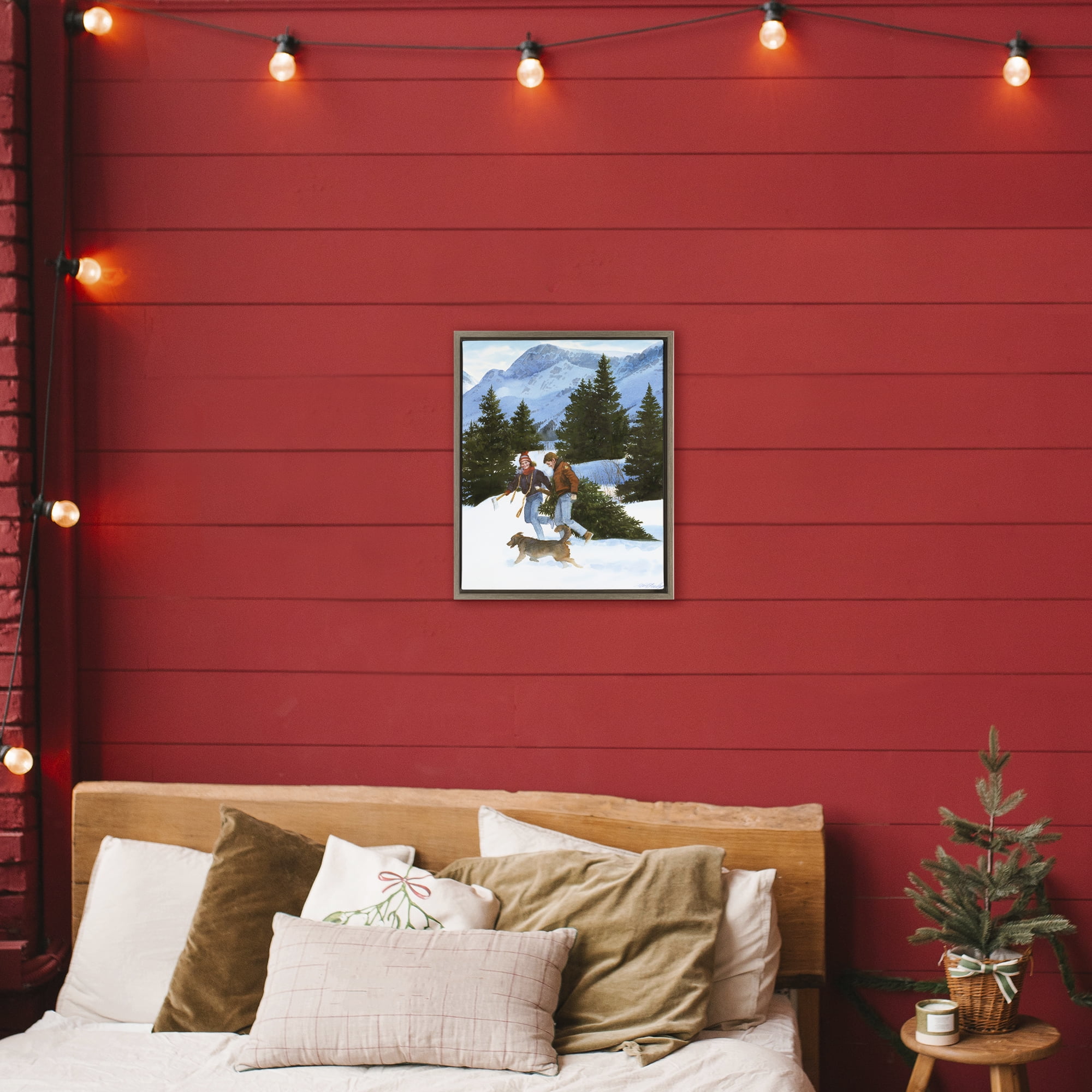 Couple Bringing Home Tree Brown Framed Floater Canvas Wall Art, design by Wind River Studios