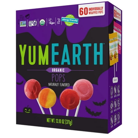 YumEarth Halloween Organic Lollipops, 13.10 oz, 60 Count Box