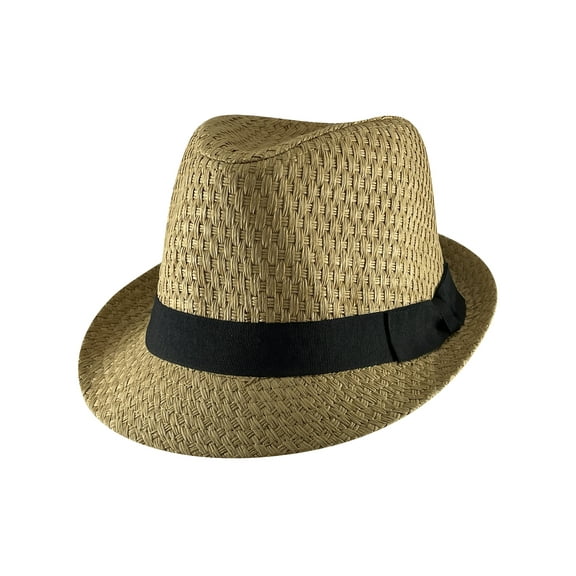 Top Headwear Natural Straw Fedora Hat - Khaki
