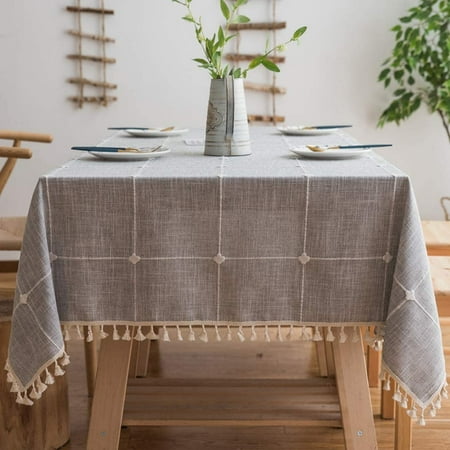 

Meidong Linen Rectangle Tablecloth Table Cloth Heavy Weight Cotton Linen Dust-Proof Table Cover for Party Table Cover Kitchen Dinning (Gray Rectangle/Oblong，55 x 71 inch)
