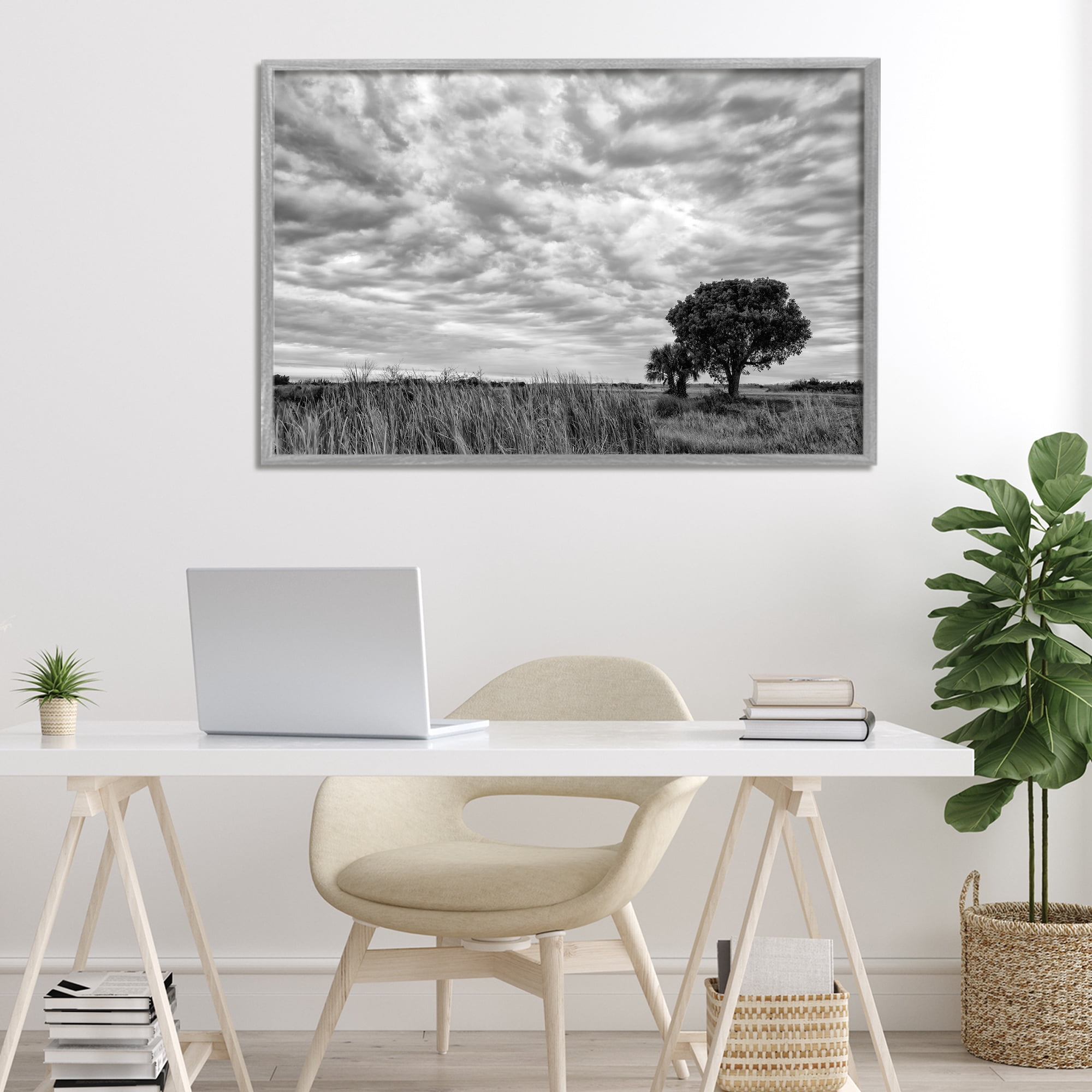Stupell Industries Solitary Tree Beneath Clouds Gray Framed Giclee Art, design by Jon Evan