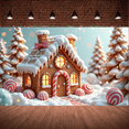 thumbnail image 3 of Gingerbread House Christmas Banner Decorative Snowy Holiday for Winter Wonderland Festive Setting, 3 of 7