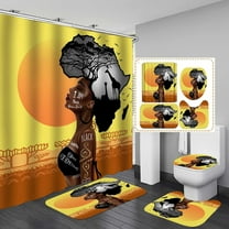 4PCS Elegant African American Woman Shower Curtain Set, Pink Floral Eiffel Tower High Heels Positive Quotes Sexy Afro Black Girl Melanin Queen Fashion Bathroom Decor, Non-slip Bath Mat