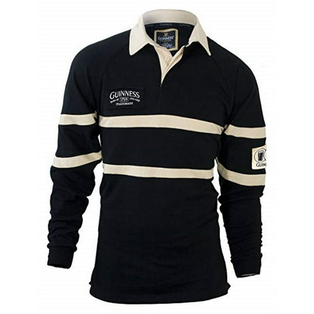 Guinness Adult Men's Black & Cream Traditional Rugby Shirt