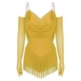 thumbnail image 3 of TiaoBug Dance Leotard for Womens Glitter Latin Jazz Club Party Fringe Dance Dress with Gloves Yellow M, 3 of 7