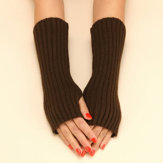 Women Autumn And Winter Solid Color Multicolor Wool Long Striped Knit Half Finger Gloves
