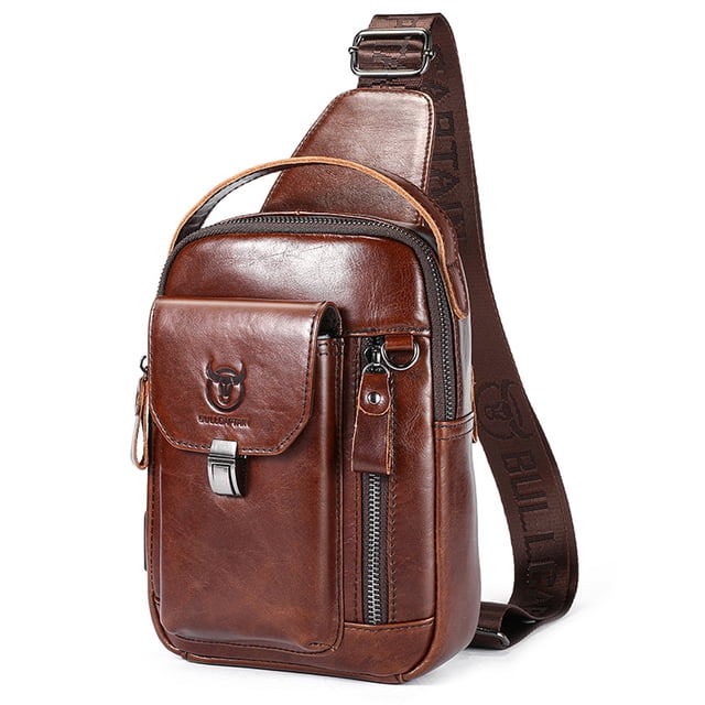 Bolso bandolera de piel auténtica para hombre y mujer