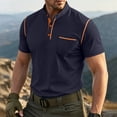 thumbnail image 2 of Henley Short Sleeve Shirt For Men Color Block Casual Contrast Trim Button Placket Tops Cotton Blend Knit Polo Shirt With Chest Pocket For Outdoor Sports And Daily Wear, 2 of 8