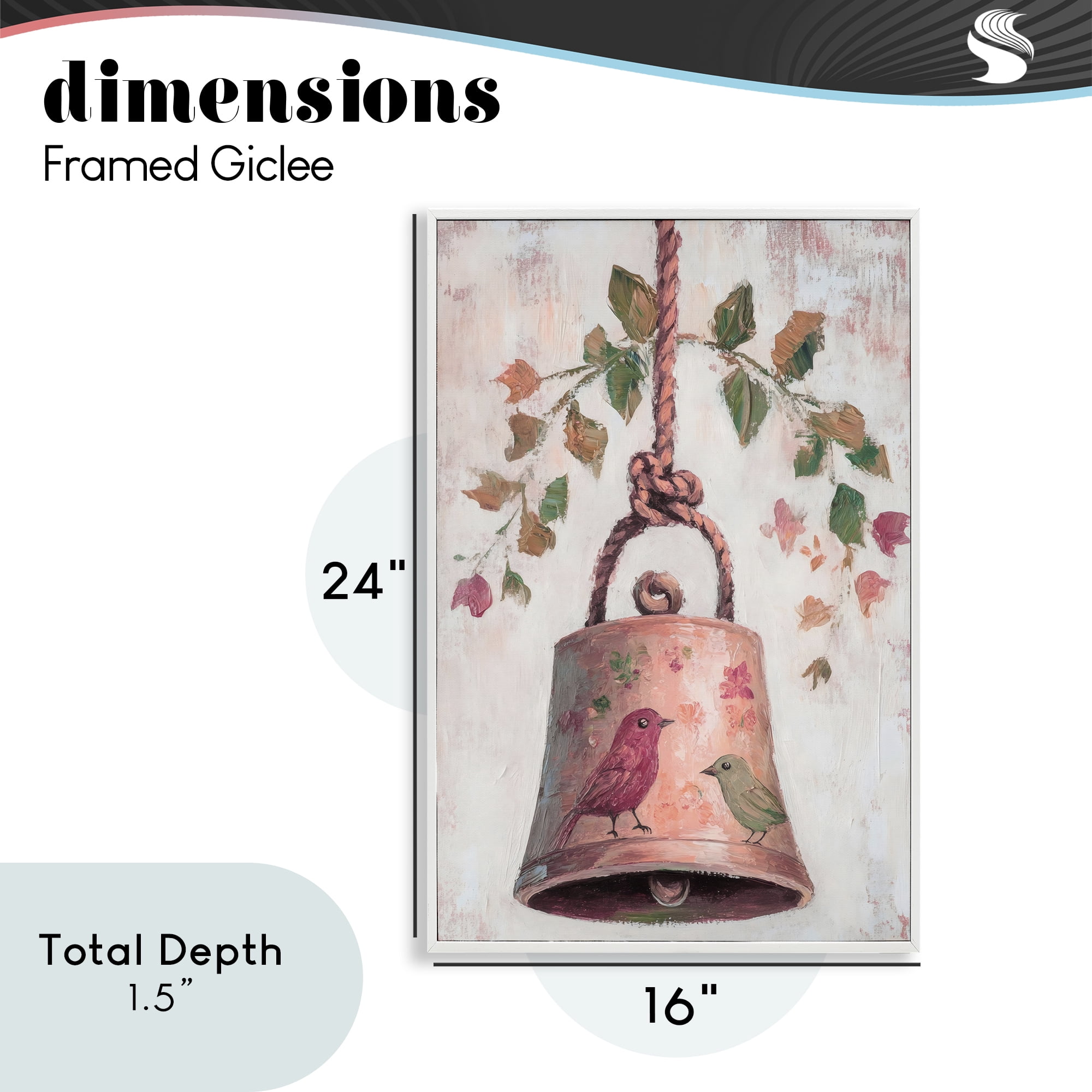 Vintage Christmas Bell White Framed Giclee Art, design by Petal Prints Design