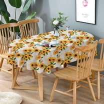 Sunflower Oval Tablecloth Yellow Floral Tablecloth, Indoor/Outdoor Waterproof Fabric Wrinkle Free Durable Oval Tablecloth for Oval Tables 60 X 84 Inch