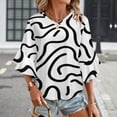 thumbnail image 3 of Abstract Black White Wavy Lines Women's V-Neck Blouse With 3/4 Ruffled Bell Sleeves Casual Top Ladies Blouses, 3 of 7