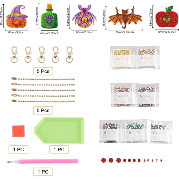 1box Painting Keychain Kits including Painting Mold Resin Rhinestones Sticky Pen Tray Plate and Glue Clay Ball Chain Keychain and Swivel Clasp Halloween Themed Pattern