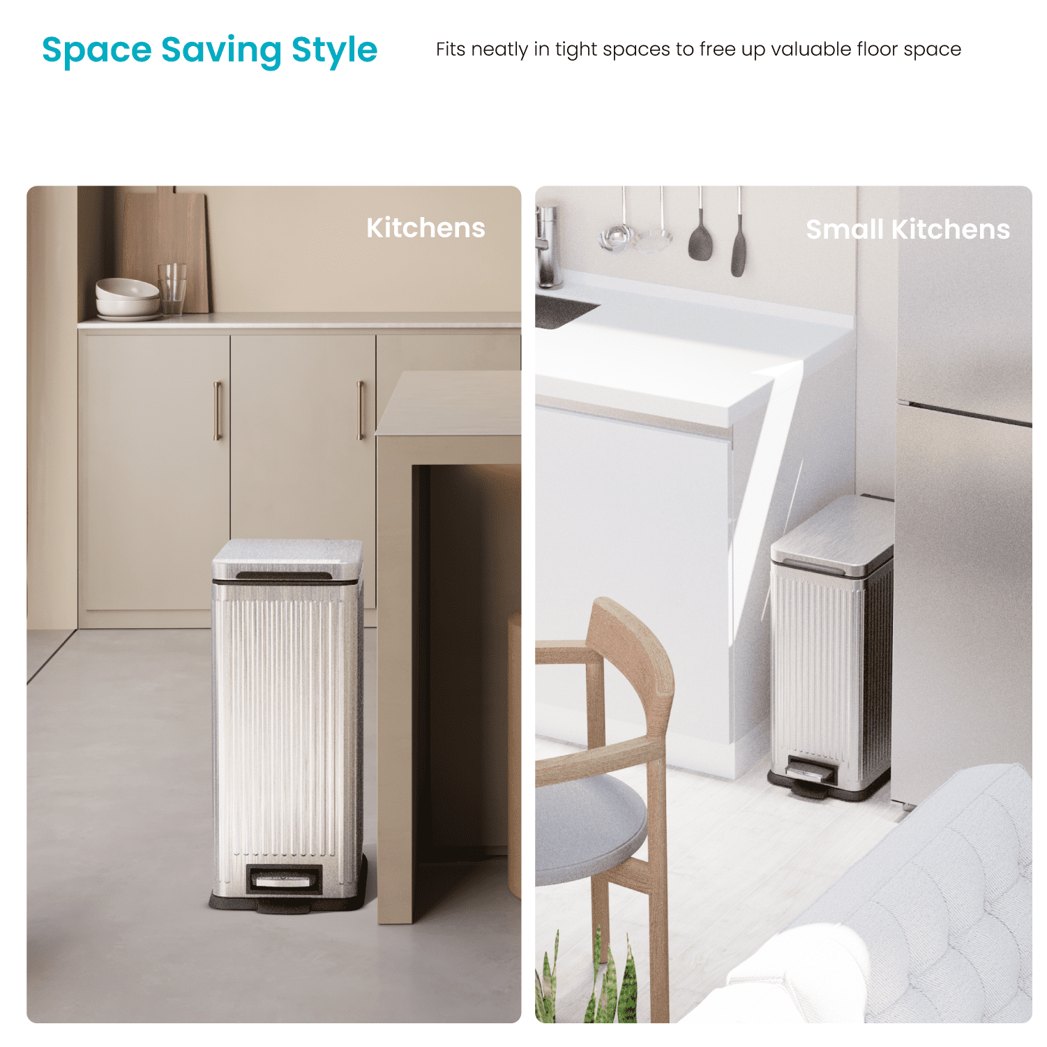 Home Zone Living 8 Gallon Slim Stainless Steel Kitchen Trash Can with Step Pedal and Soft-Close Lid, Silver, 30 Liters