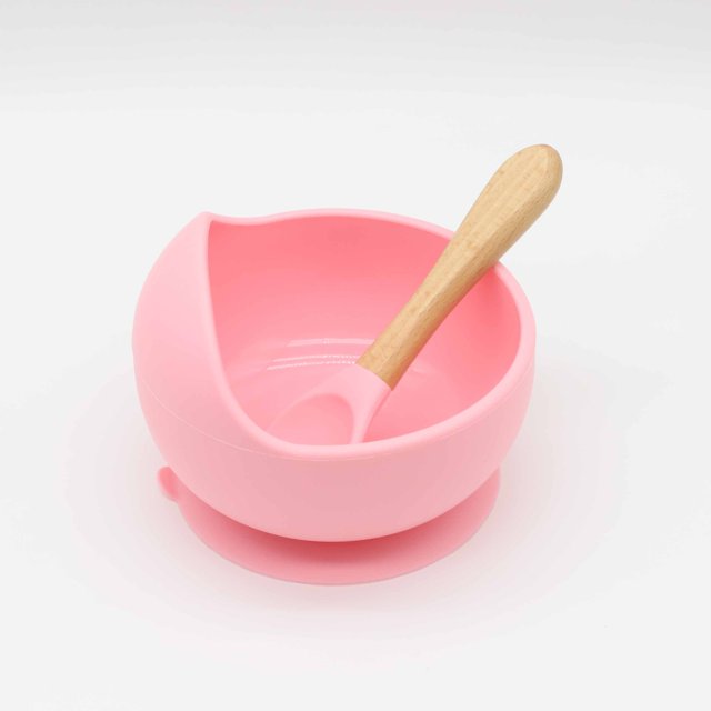 Cuenco para bebé, cuchara, vajilla para niños, mango de madera, cuchara de silicona, cuenco con ventosa para niños, cuenco de silicona para bebé