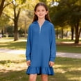 thumbnail image 6 of Fesfesfes Girls Twirly Ruffle Hem Hooded Dress Long Sleeve Casual Loose Fit Dress for Kids Basic Everyday Play Dress Party Holiday Wear(Blue,13-14 Years), 6 of 9