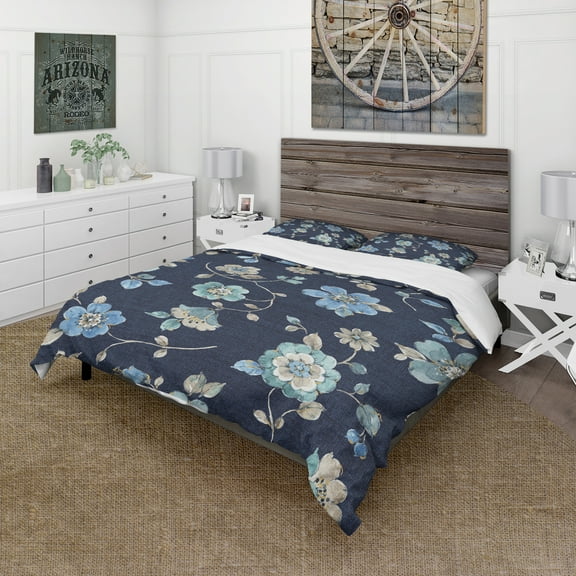 Designart 'Indigold metallic Flower Pattern' Cottage Duvet Cover Set