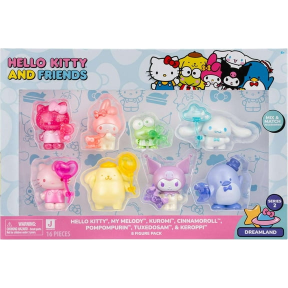 Jazwares Hello Kitty and Friends Dreamland 8-Pack with Mix and Match Dreamy Accessories - 2” Figures - Officially Licensed Sanrio Product from
