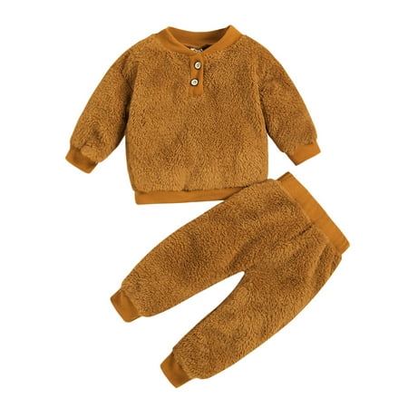 

Dadaria Toddler Sweater 0Months-3Years Toddler Baby Boys Girls Solid Color Plush Long Sleeve Cute Winter Thick Home Suit Brown 12-18 Months Toddler