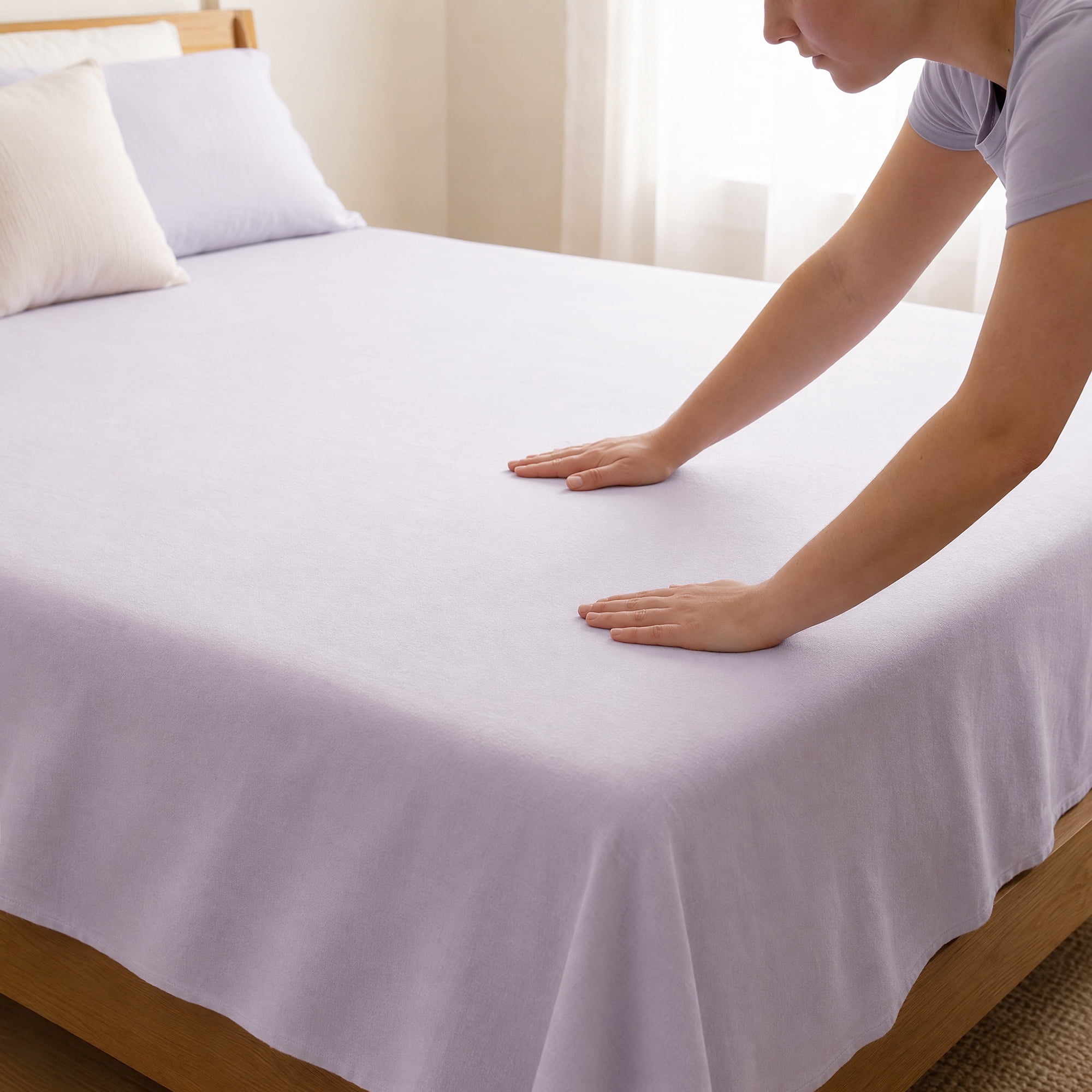 Unique Bargains Polyester Bed Sheet Soft Flat Sheet Wrinkle Bedding Light Purple 91"x96"