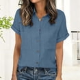thumbnail image 6 of Button Down Shirt for Women Short Sleeve Cotton Linen Blouses Collared Dressy Casual Office Summer Vacation Tops (XL, Blue), 6 of 8