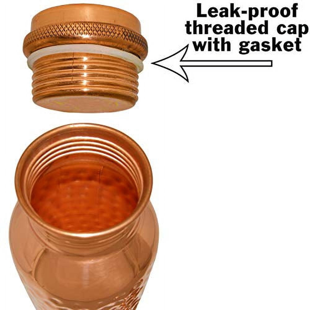 2 Pack 30 Ounce Pure Copper Drinking Vessel in Elegant Gift Box, Hammered Water Bottle with Screw-On Cap, Ayurvedic Benefits