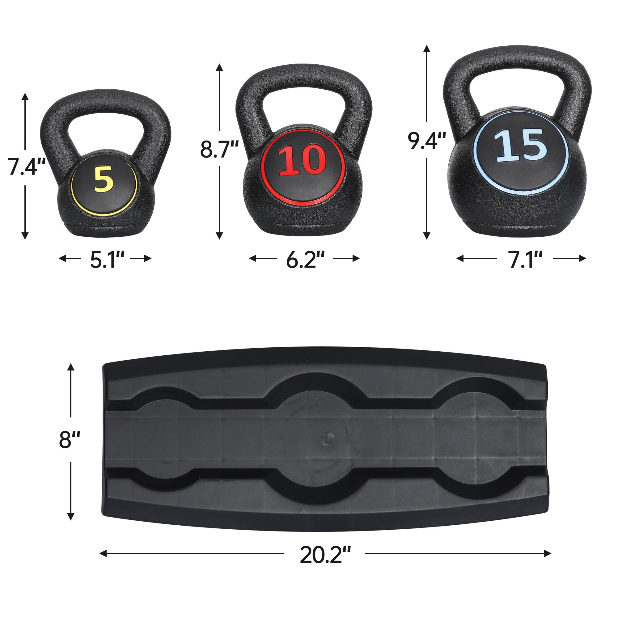 ZENY 3-Piece Kettlebell Exercise Fitness Weight Set with Storage Rack, 5 10 15lbs