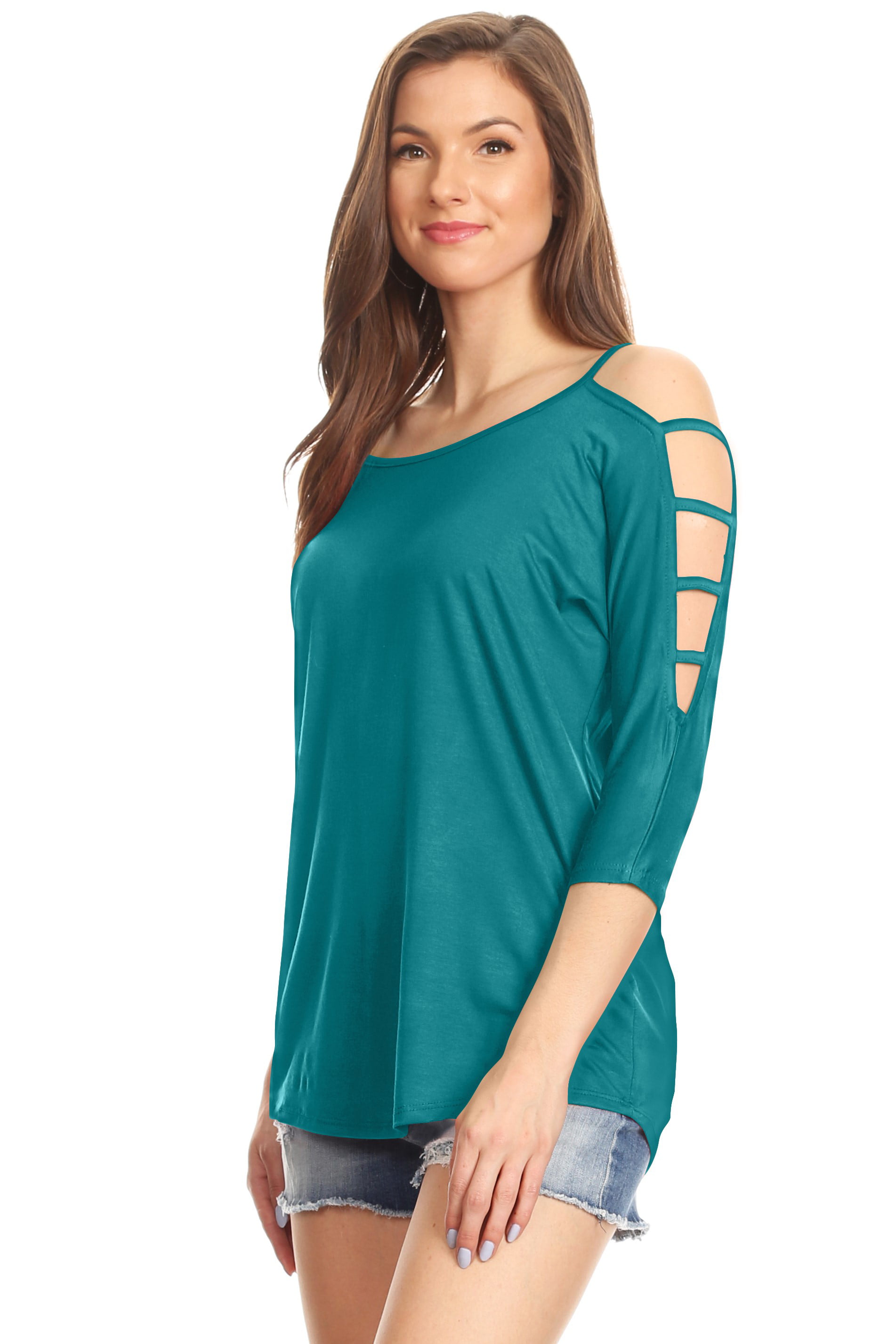 Simlu - Womens Sexy Cold Shoulder Tops Cut Out Long Sleeve Summer ...