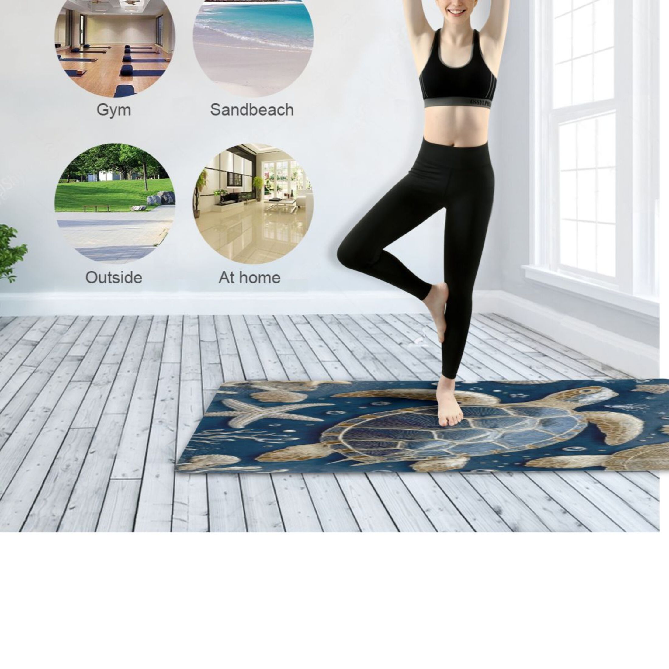 BZSMCE Yoga Mat Women Fitness Mat Navy Beaded Sea Turtle Pattern