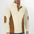 thumbnail image 2 of Mens Zip Up Hoodies Quarter Zip Sweatshirt Color Block Stand Collar Long Sleeve Sweatshirt Men Beige L, 2 of 5
