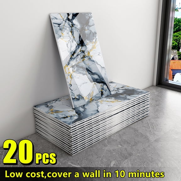 20 Sheets Marble Peel and Stick Wall Panels - 23.6"x11.8" Wipe-Clean XPE Foam for Kitchen & Bathroom Backsplash(Blue)