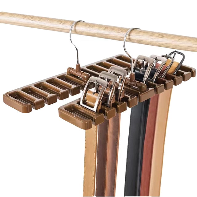 2 Pcs Organisateur de Ceintures, Cintre pour Ceintures pour Garde-Robe, Porte-Ceintures Support de Ceintures Rangement pour Garde-Robe Porte-Cravates Cintres Robustes pour Hommes Femmes, 20 Porte-Ceintures (Brun)