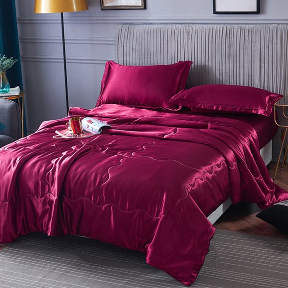 TopLLC Silk Satin Comforter Queen Size, Solid Color Reversible Summer Cooling Blanket, Double Sided Cold Effect, Breathable Lightweight Feather Down Quilted Bedding Machine Washable for All Season
