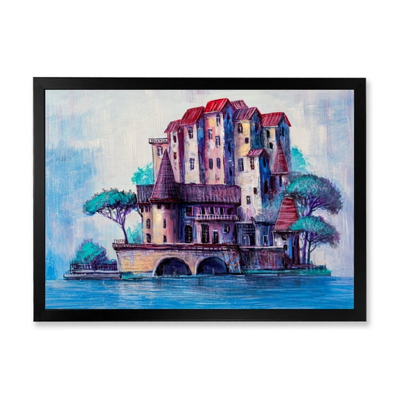Designart 'Ancient City Skypscrapers By The Bridge' Traditional Framed Art Print