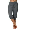 thumbnail image 2 of Women Elastic Waist Casual Pants Knee-Length Capris Loose Drawstring Joggers, 2 of 4