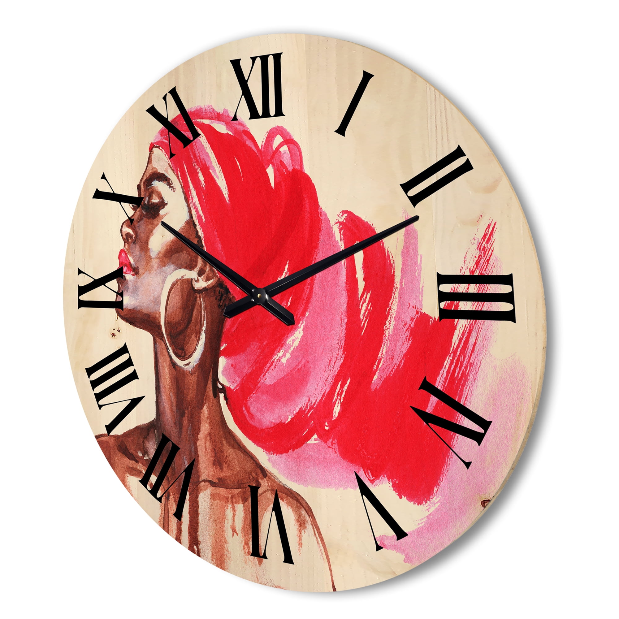 Designart 'Portrait of Afro American Woman IX' Modern Wood Wall Clock