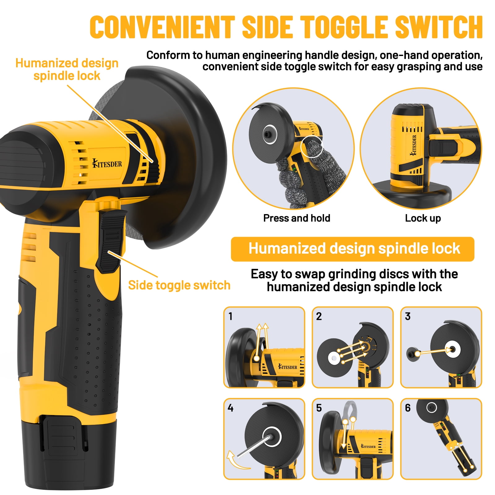 12V Cordless Angle Grinder, 19500 RPM High Speed, Dual Battery, Multi‑function Polishing Grinding Tool, For Home DIY Repair Handicrafts