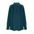 thumbnail image 5 of Women'S Elegant Satin Silk Blouse Cowl Neck Ruched Front Draped Long Sleeve Work Office Shirt Top Blue S, 5 of 6