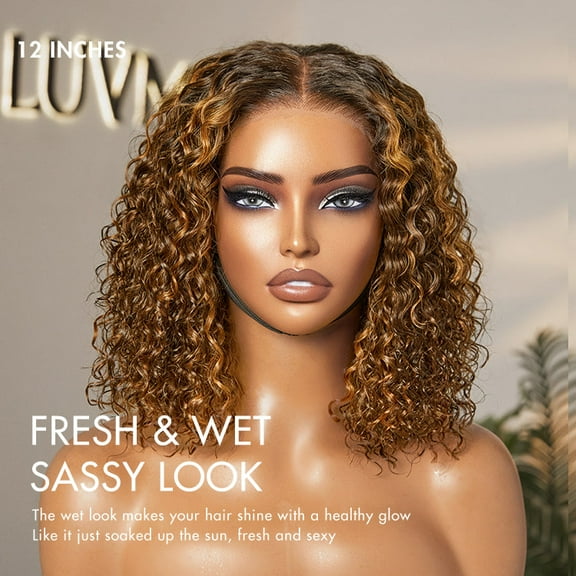 LUVME Brown Highlight / Natural Black / Blonde Highlight Deep Curly Glueless 5x5 Closure Pre-Cut Lace Wig