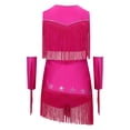 thumbnail image 4 of Aiihoo Kids Girls Tassel Jazz Dance Outfits Fringe Sequin Tops Skirt with Built-in Shorts And Oversleeves Western Cowgirl Wear Hot Pink 14, 4 of 7