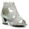 thumbnail image 1 of Enzo Romeo Lime03N Womens Open Toe Mid Heel Wedding Rhinestone Gladiator Sandal Wedge Shoes (7, Silver), 1 of 4