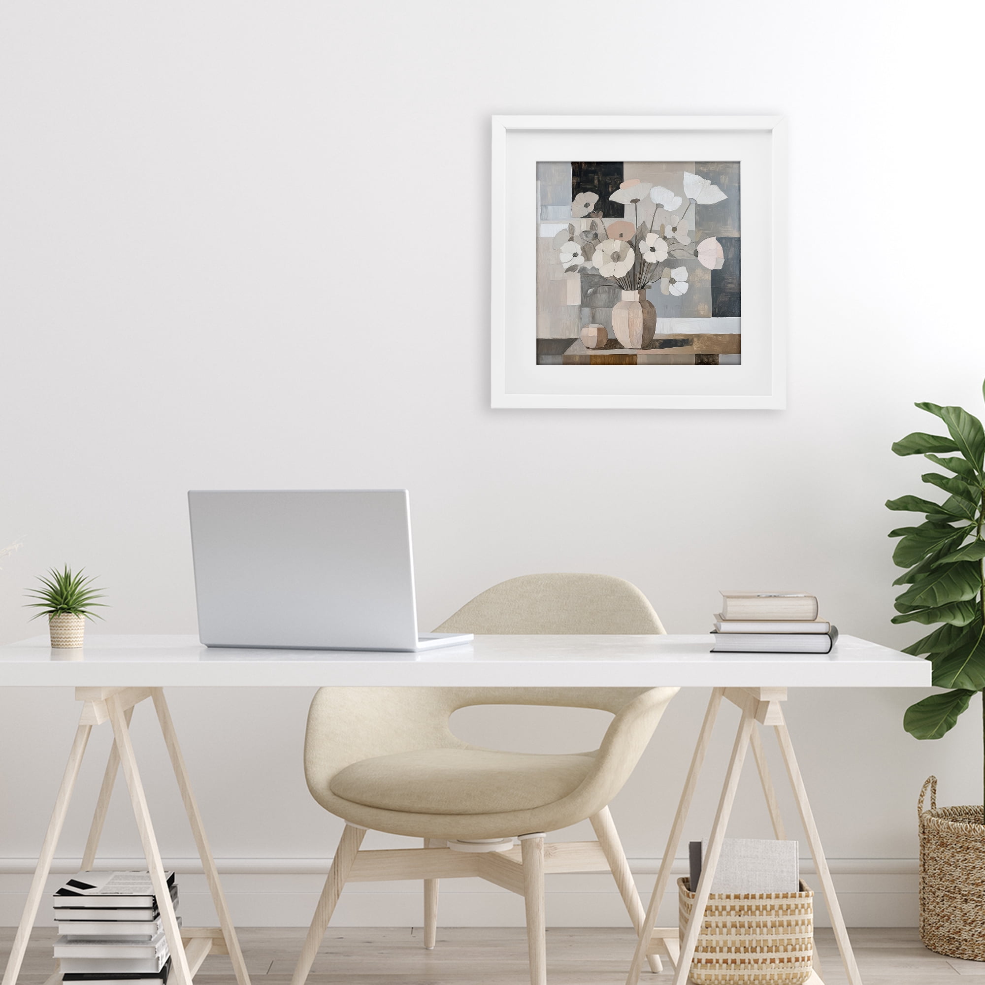 Stupell Industries Muted Pastel Poppies in Cubism White Framed Print Under Glass, design by Heidi Kuntz