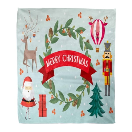 SIDONKU Throw Blanket Warm Cozy Print Flannel Acorn Christmas Greetings Air Balloon Bauble Comfortable Soft for Bed Sofa and Couch 58x80 Inches