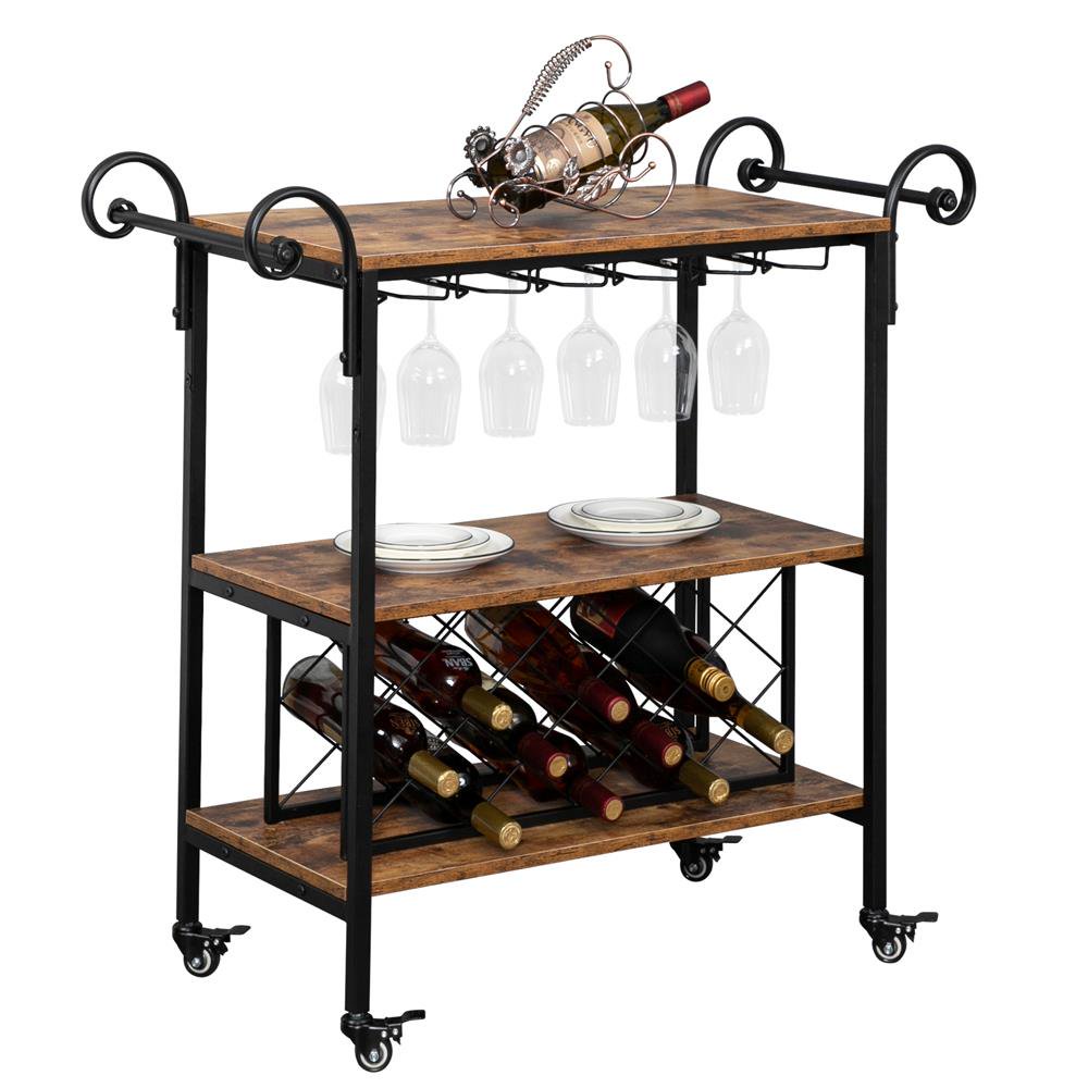 UBesGoo 2Tier Vintage Wood Kitchen Bar Cart Wine Rack Serving Trolley