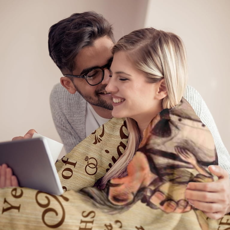 BLAMEZI 15th Anniversary Fleece Throw Blanket - Personalized Wedding Gift For Wife, Husband, Couples
