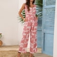 thumbnail image 3 of Defitshape Women's V Neck Jumpsuit Sleeveless Summer Rompers Casual Palazzo Wide Leg Loose Relaxed Fit Jumpers Belted Flowy Tank Button Front Jump Suits with Pockets Pink X-Large, 3 of 3